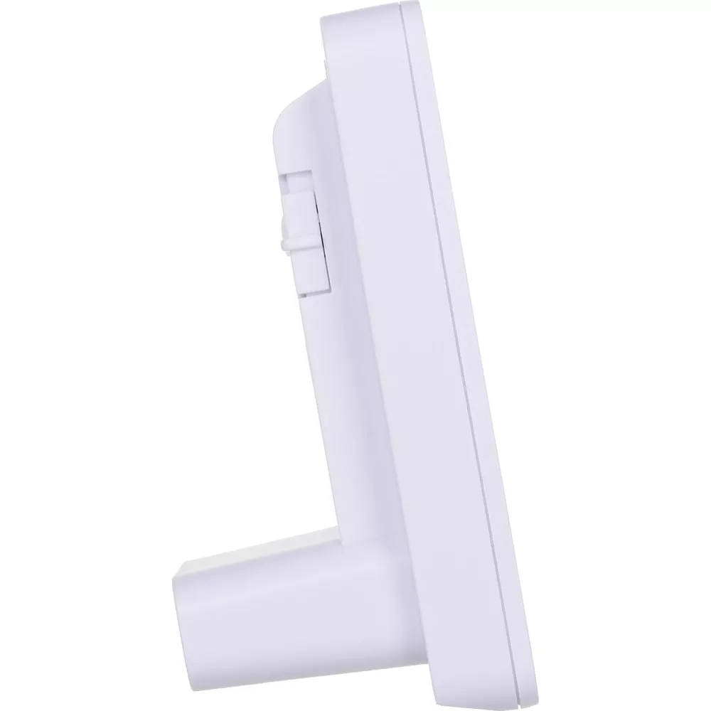 Biały prostokątny wspornik z przełącznikiem, pokazany z boku.