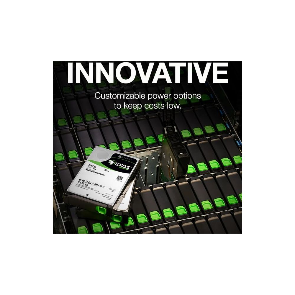 Macierz dysków twardych z dyskiem Seagate Exos 24 TB z przodu.