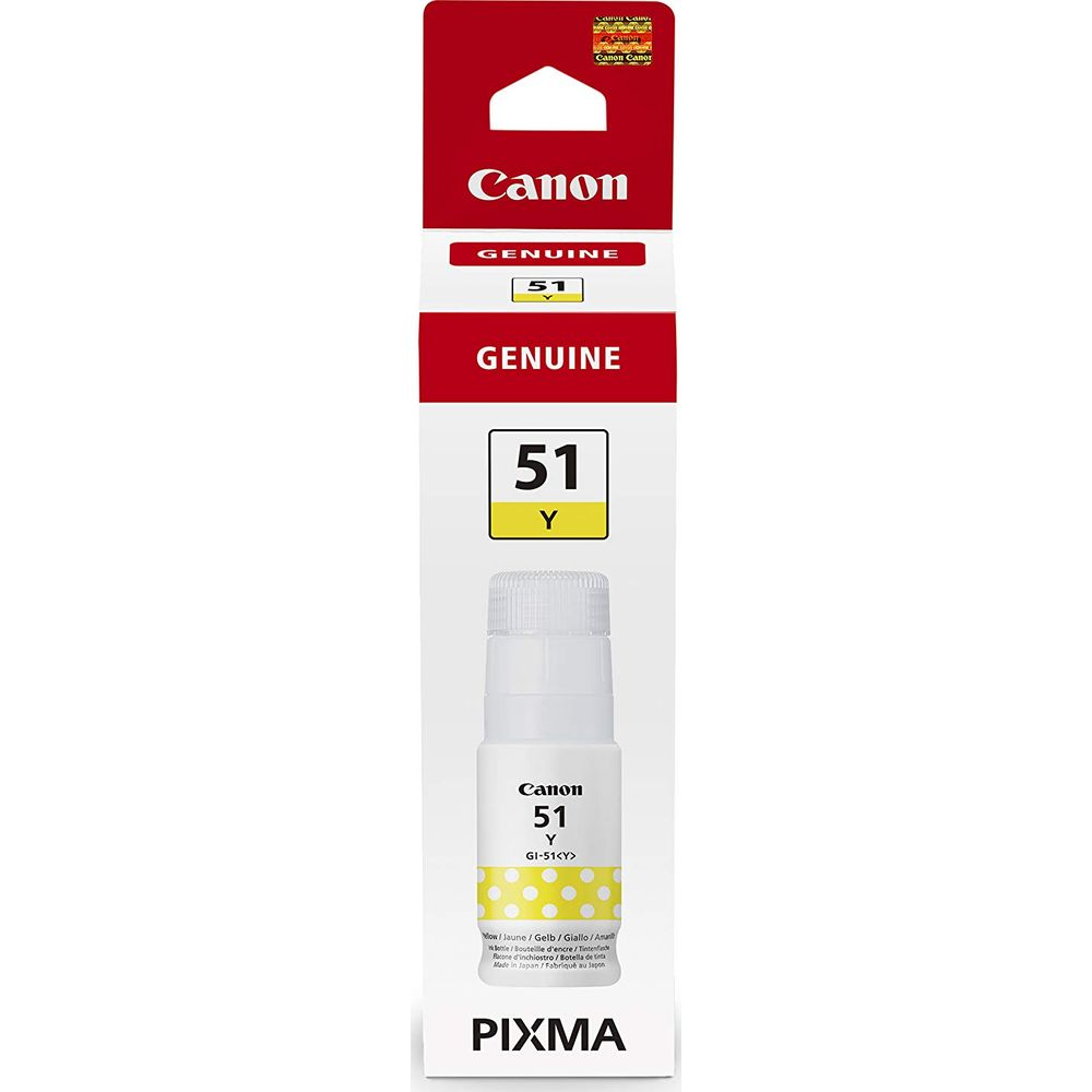 Butelka z tuszem Canon PIXMA model 51 Y w kolorze żółtym. Oryginalny produkt.