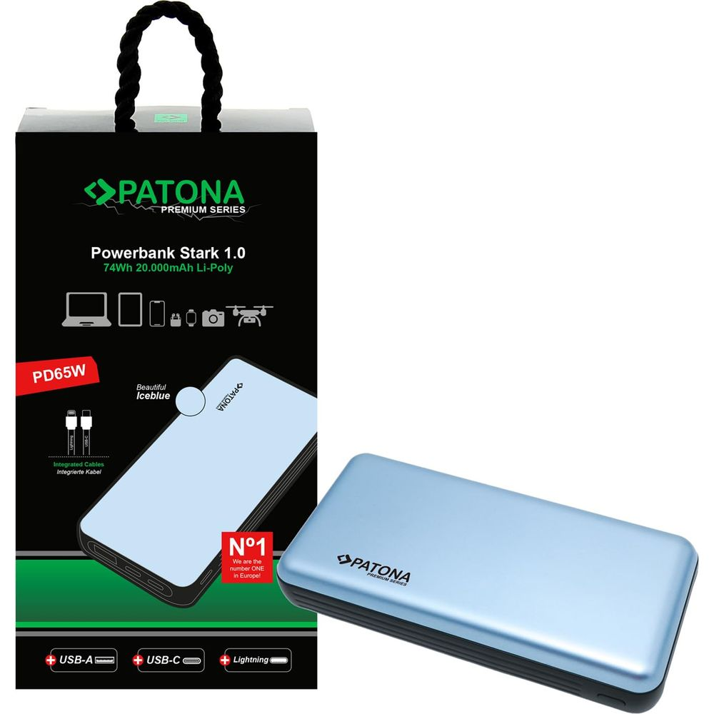 Powerbank PATONA Stark 1.0 blu con 20.000mAh e PD65W.