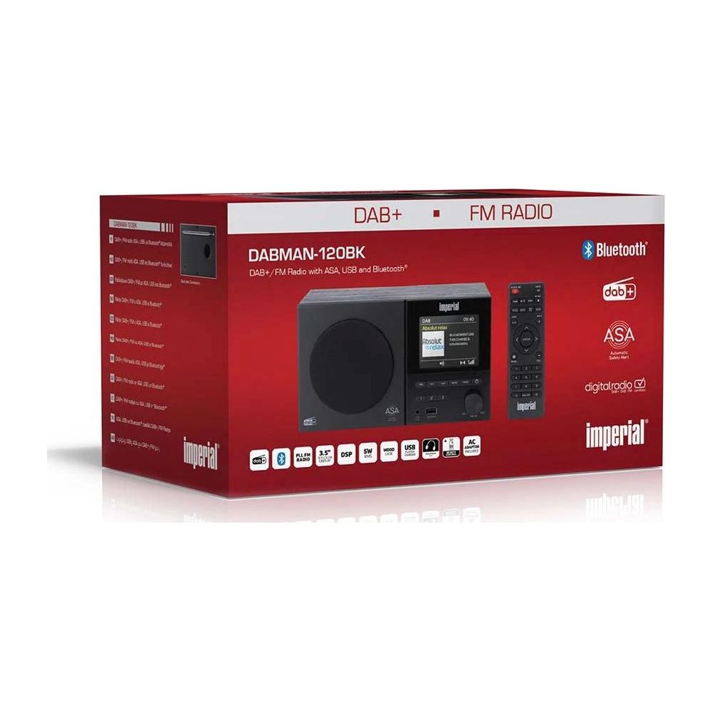 Imperial DABMAN-120BK DAB+/FM Radio mit Fernbedienung auf rotem Karton.