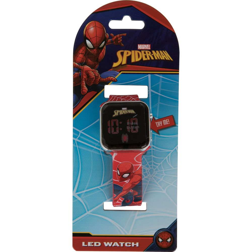 Montre LED Spiderman avec affichage numérique et bouton "Essayez-moi".