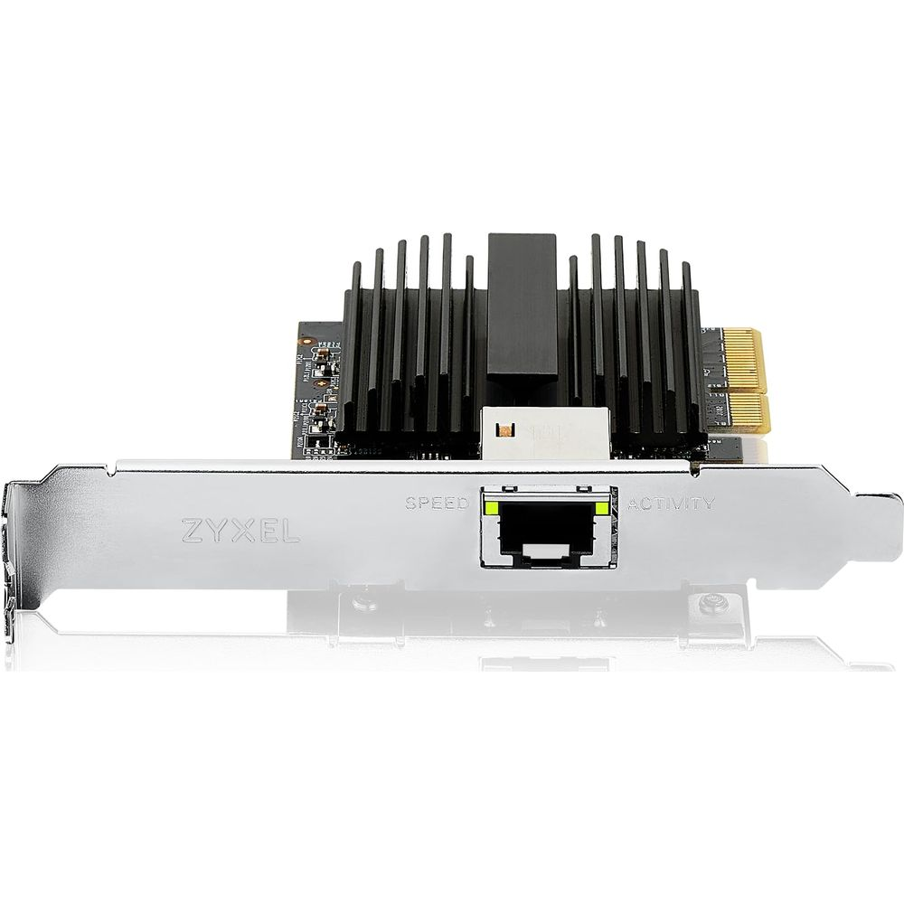 Un adattatore di rete Zyxel con dissipatore e porta Ethernet.