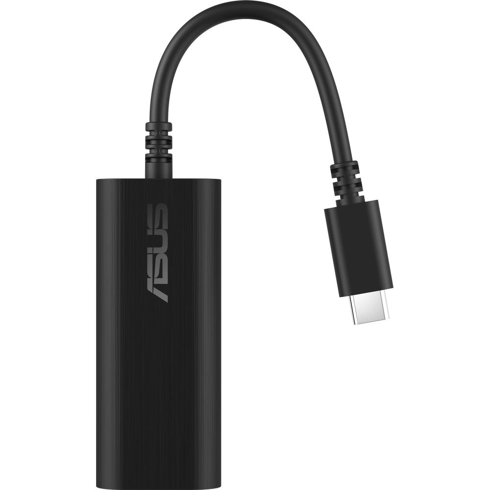 Schwarzer ASUS USB-C-Adapter mit gerilltem Gehäuse und Kabel