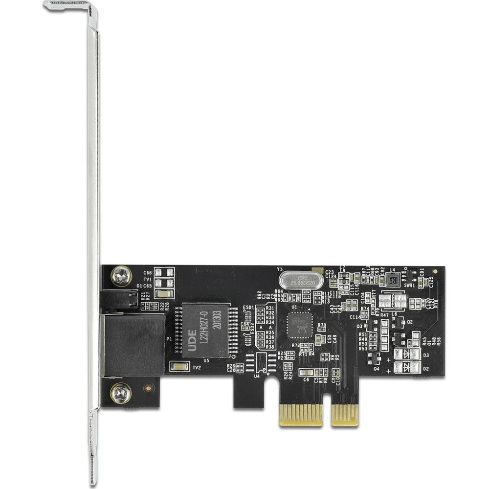 Una scheda adattatore di rete con porta RJ45 e connettore dorato.