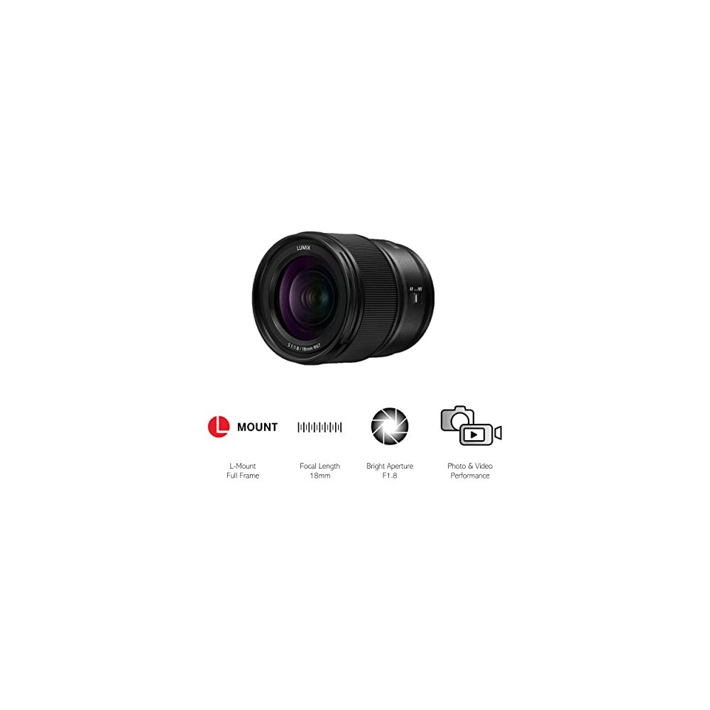 Lumix-Objektiv mit L-Mount, 18mm Brennweite, F1.8 Blende.