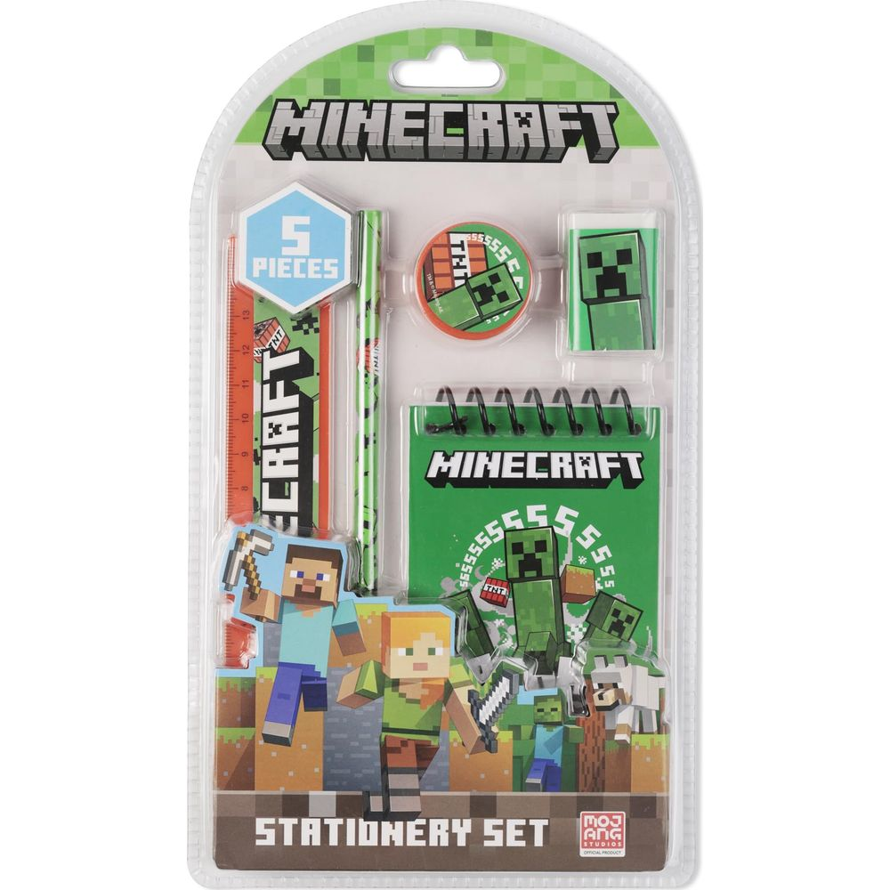 Minecraft-Schreibwaren-Set mit Figuren, Radiergummi, Stift, Lineal, Notizbuch.
