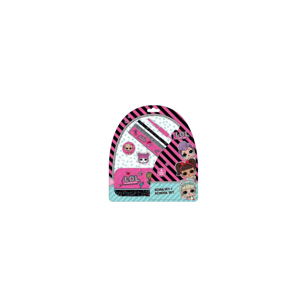 LOL Surprise desk set with ruler, pens and stickers.