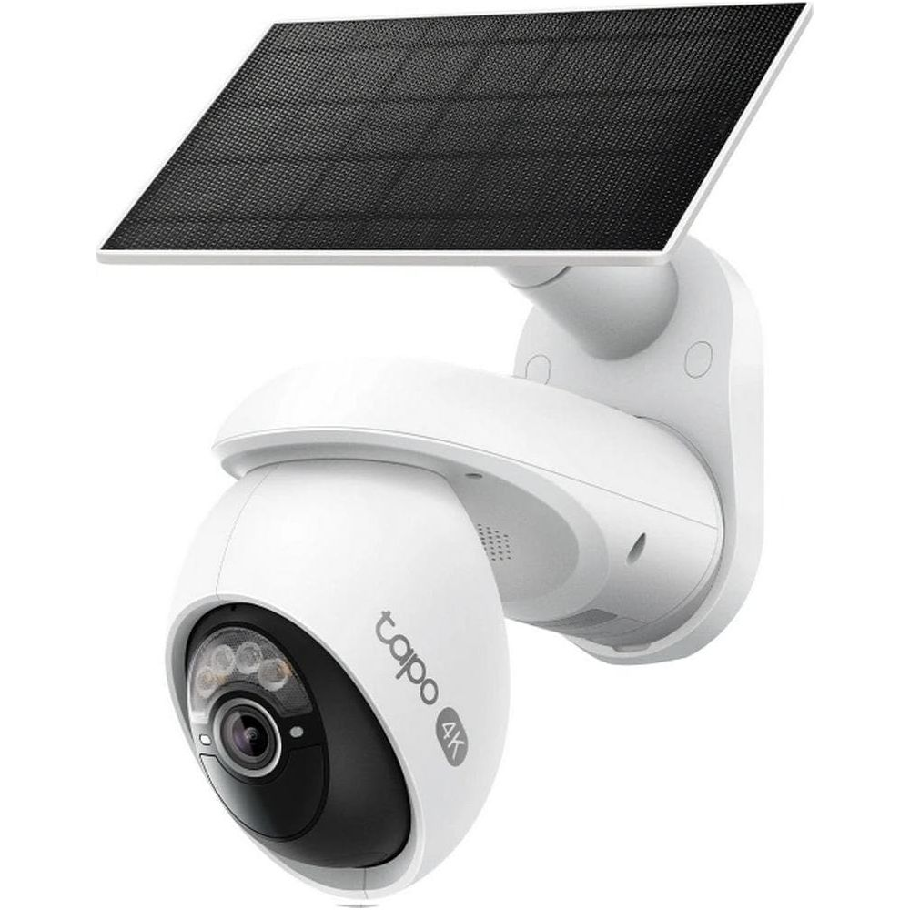Telecamera di sicurezza bianca con pannello solare.