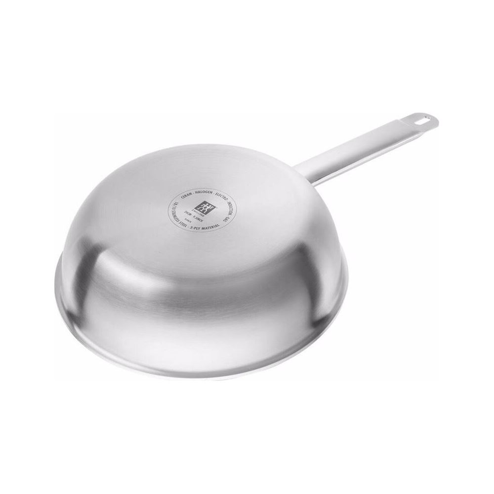 Edelstahlpfanne mit Griff, geeignet für Ceran, Halogen, Elektro, Induktion, Gas.