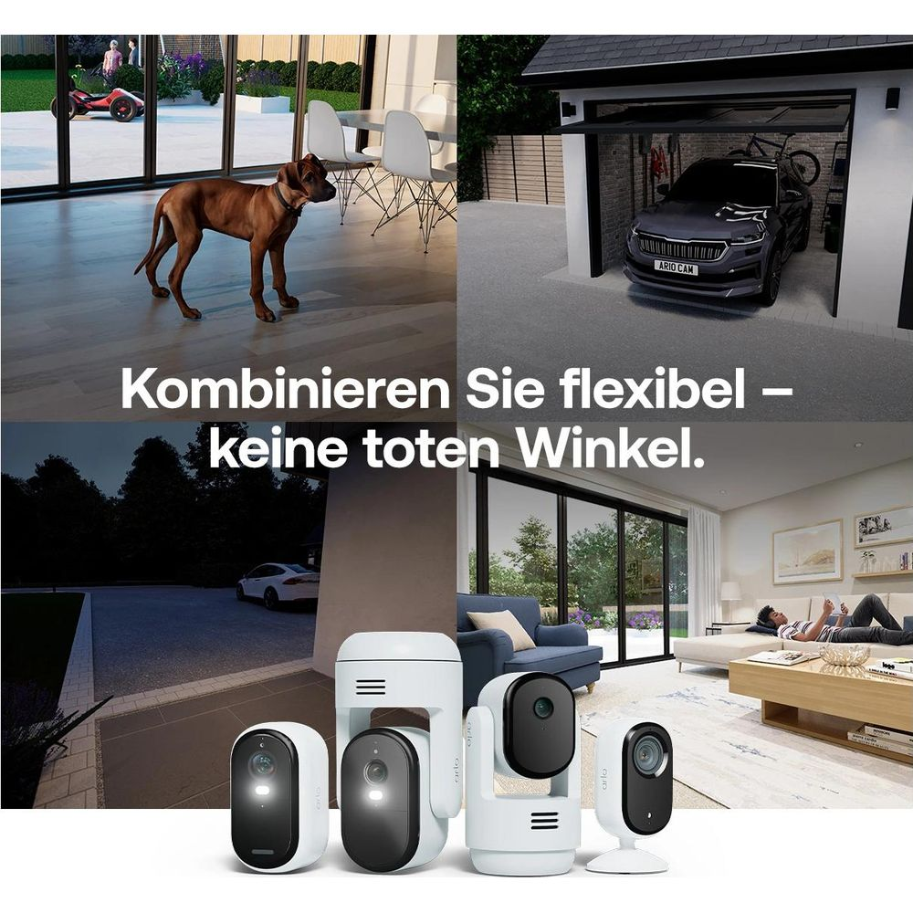 Flexibel kombinieren – keine toten Winkel. Arlo Kameras im Innen- und Außenbereich.