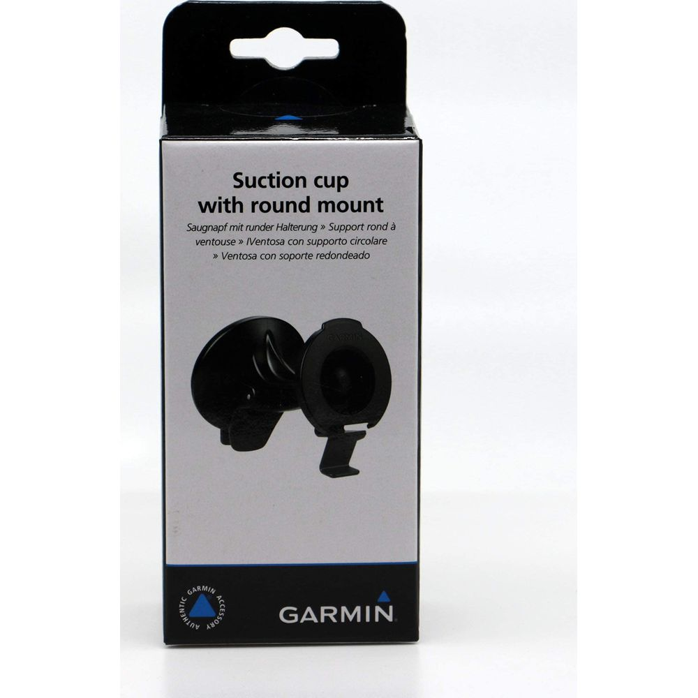Opakowanie uchwytu na przyssawkę Garmin z okrągłą podstawą.