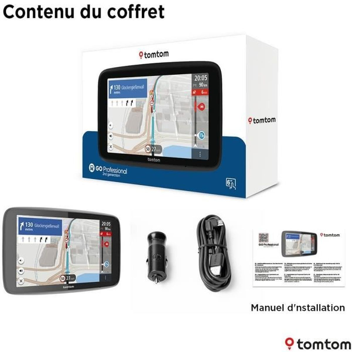 Urządzenie GPS TomTom GO Professional z akcesoriami i instrukcją.