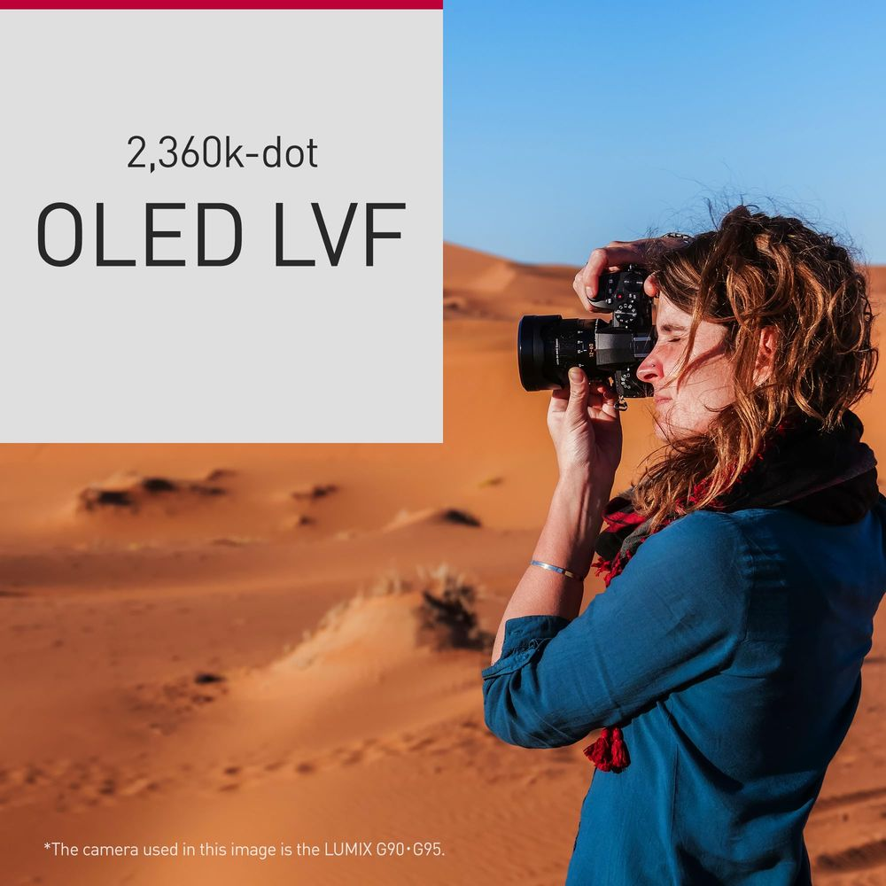 Eine Frau fotografiert in der Wüste mit einer Kamera, die 2.360k-dot OLED LVF hat.