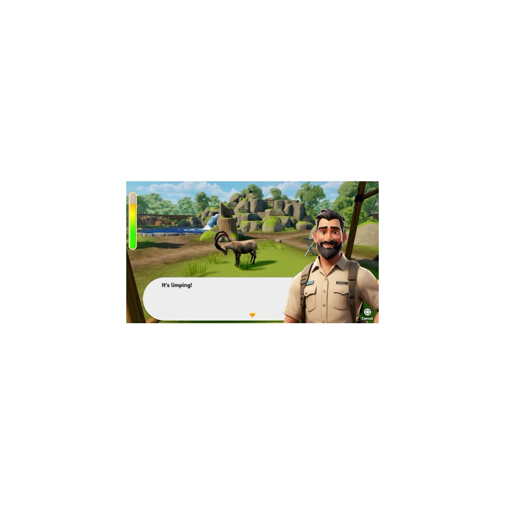 Un homme parle d'une chèvre boiteuse dans un enclos de zoo.
