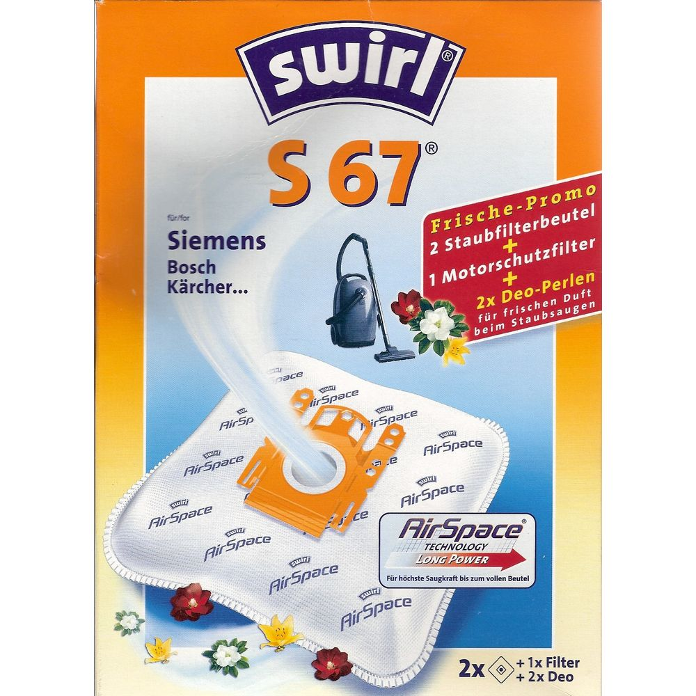 Verpackung für Swirl S67 Staubbeutel mit Zubehör, für Siemens, Bosch, Kärcher.