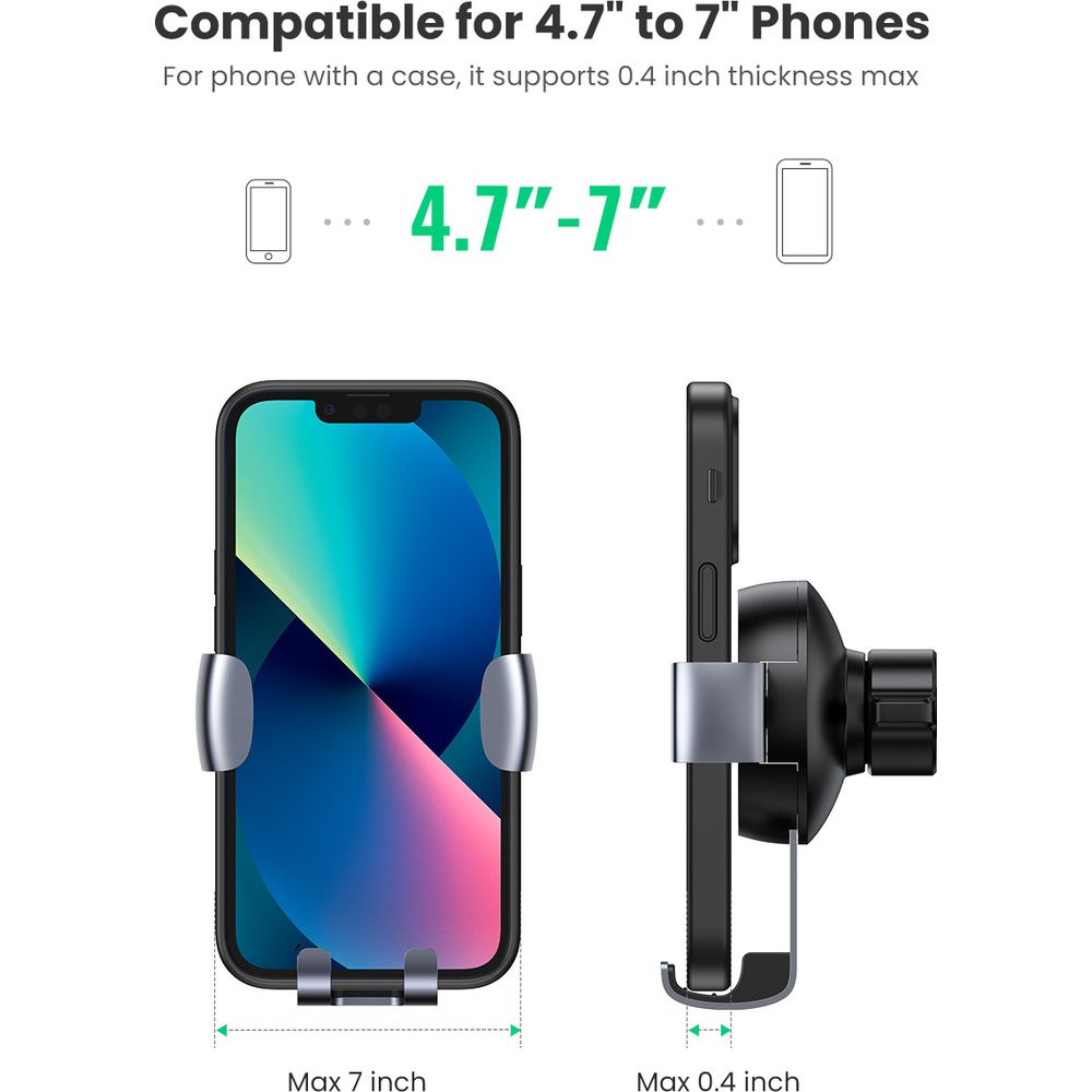 4,7-7 inç telefonlarla uyumlu telefon tutucu, maks. 0,4 inç kalınlık.