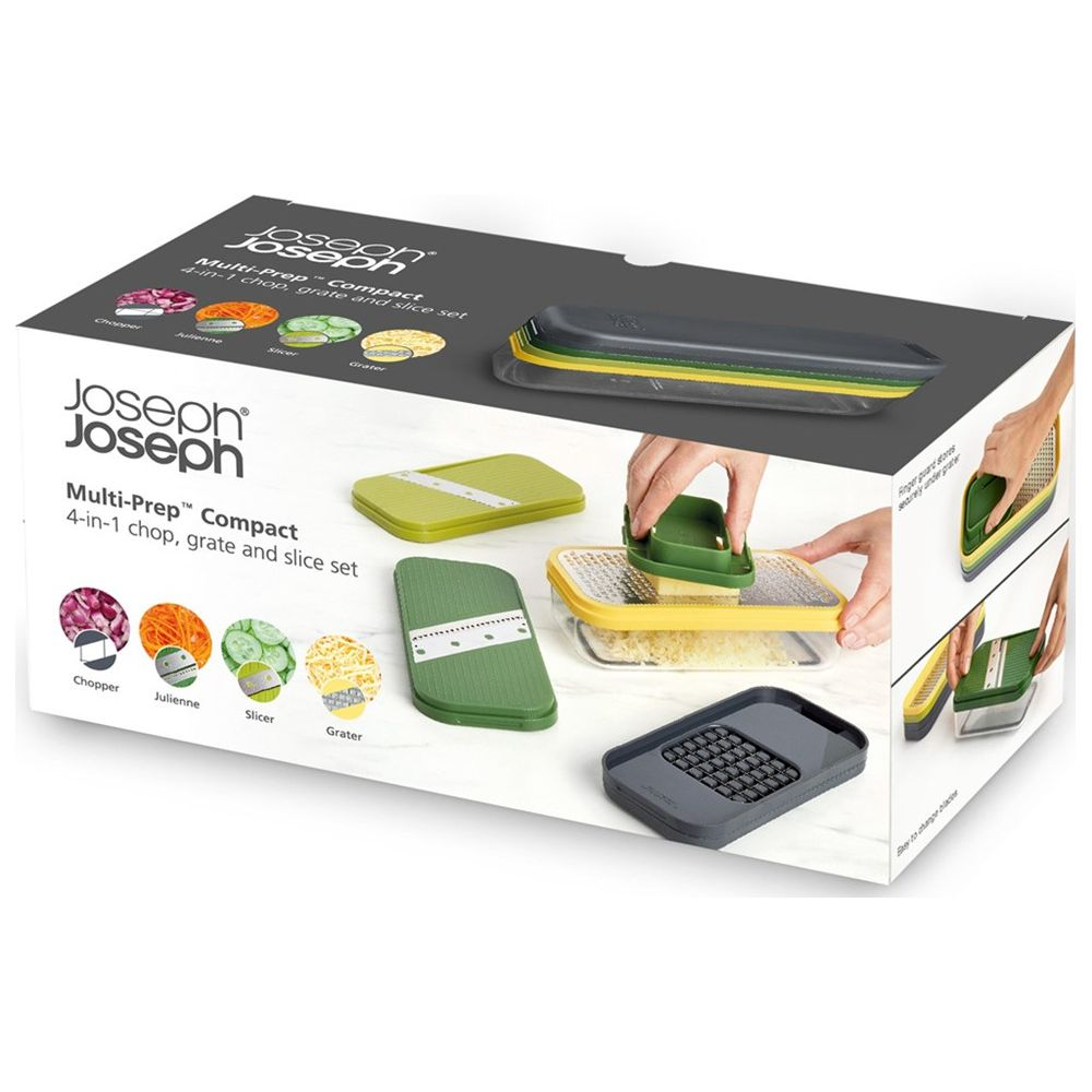 Set Joseph Joseph Multi-Prep Compact 4 in 1 con contenitori, inserti e grattugia.