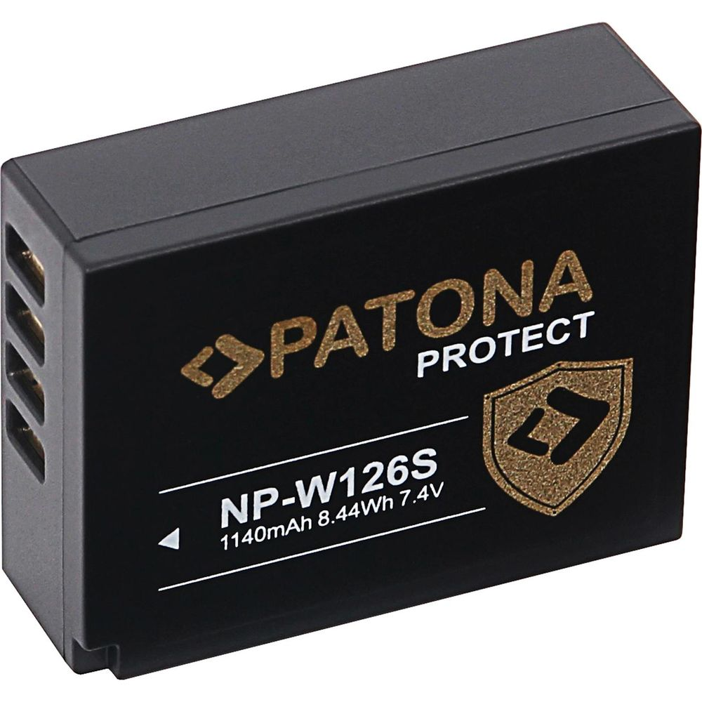 Batteria nera con testo dorato: PATONA PROTECT, NP-W126S, 1140mAh.