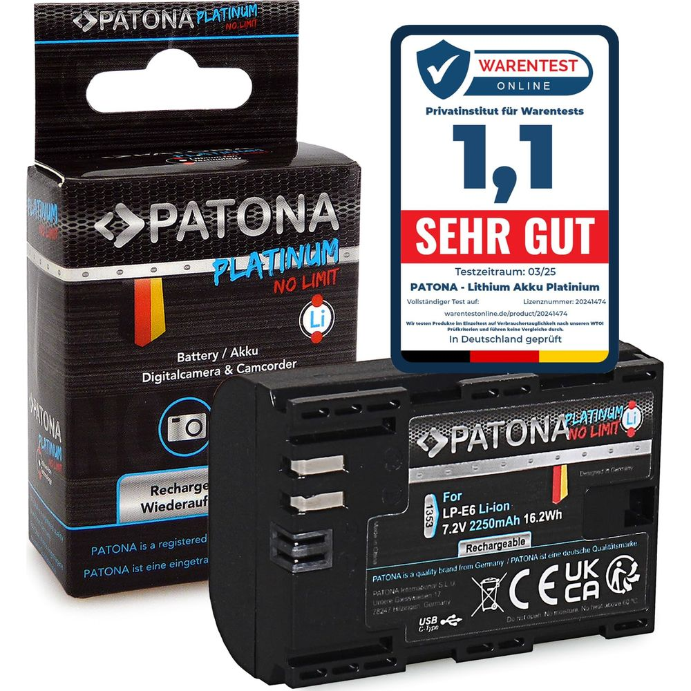 Batteria Patona con imballaggio e sigillo Warentest. 1,1 MOLTO BUONO.
