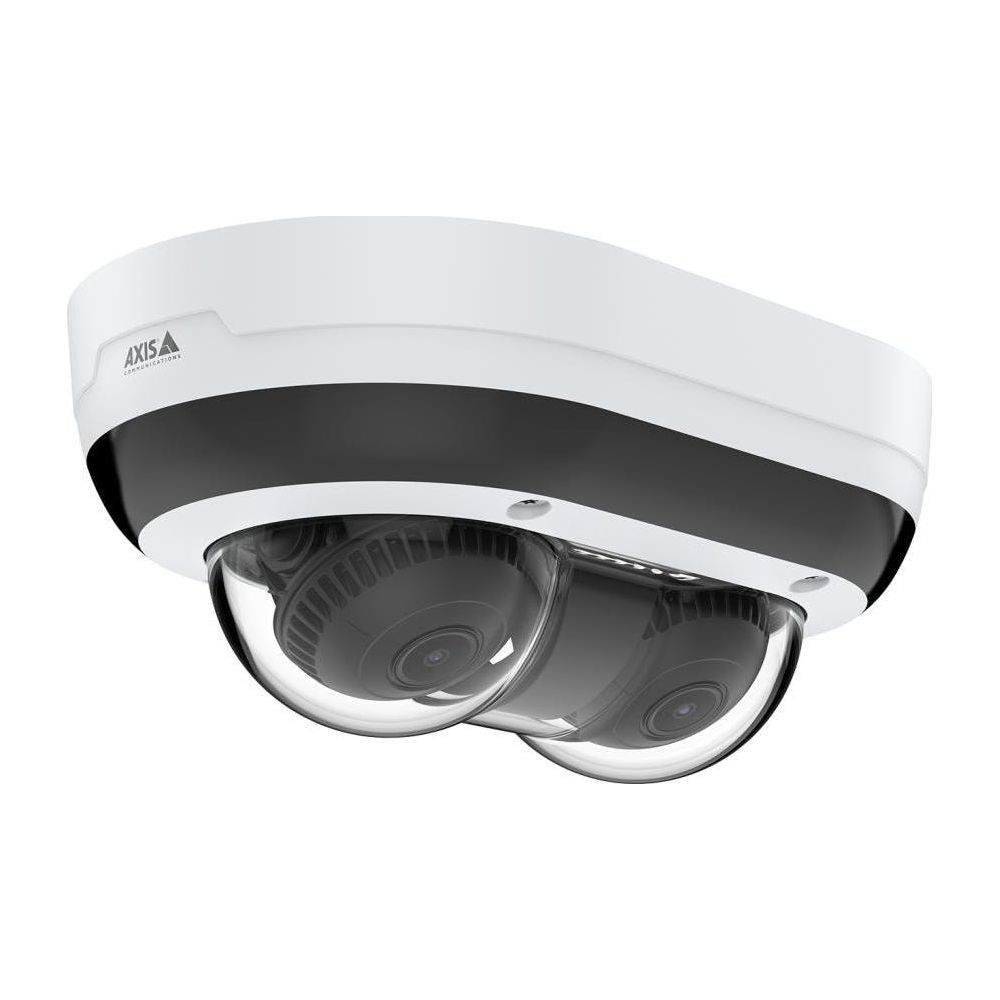 Biała kamera bezpieczeństwa z dwoma czarnymi obiektywami.