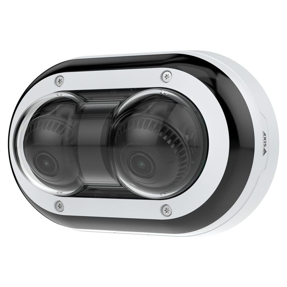 Biała i czarna kamera bezpieczeństwa z dwoma obiektywami.