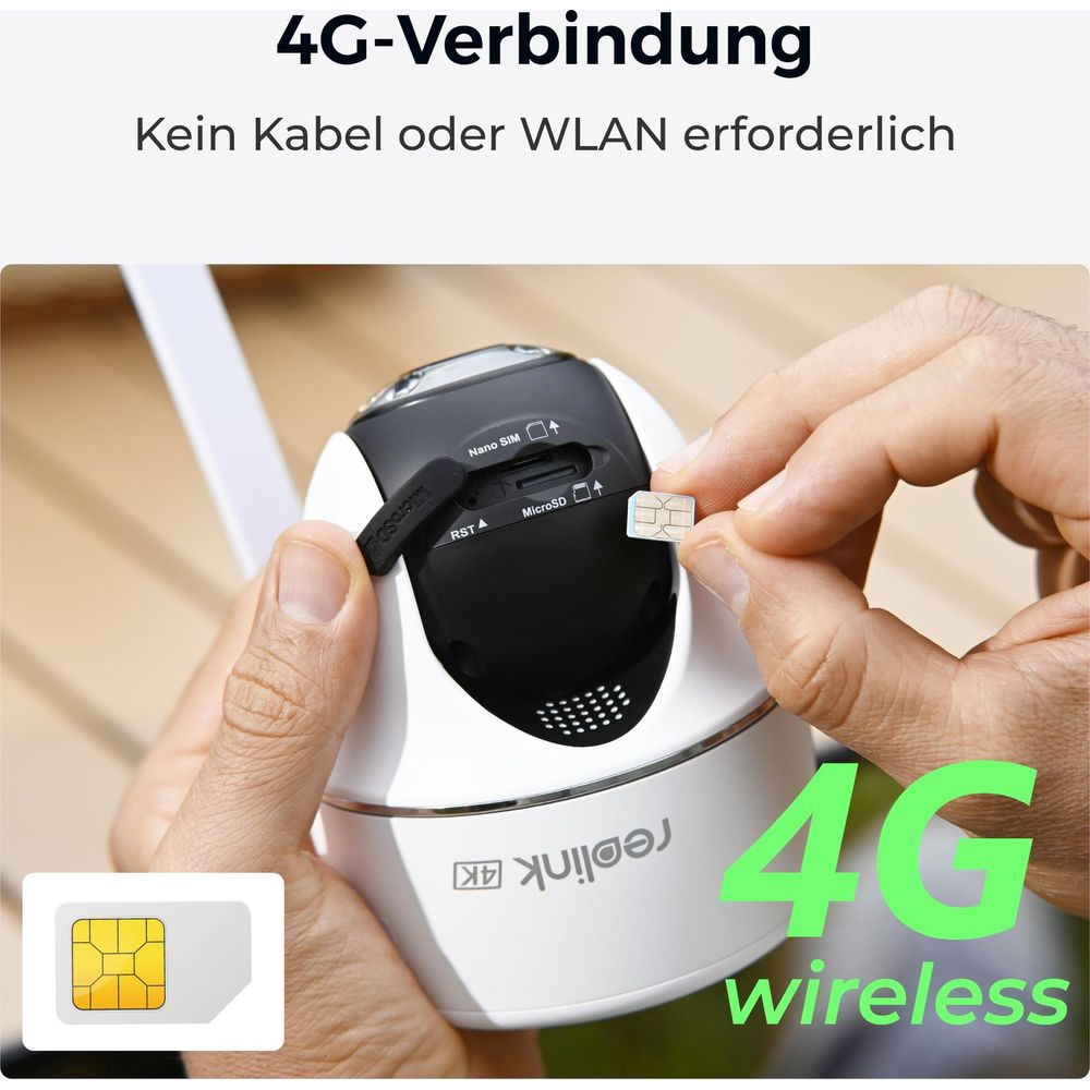 Osoba wkłada kartę Nano-SIM do kamery 4G. Nie wymaga kabla/WiFi.