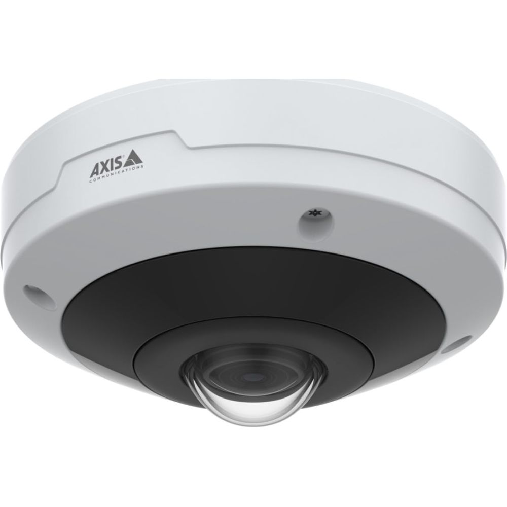 Biała kamera kopułkowa z czarną obudową i obiektywem.