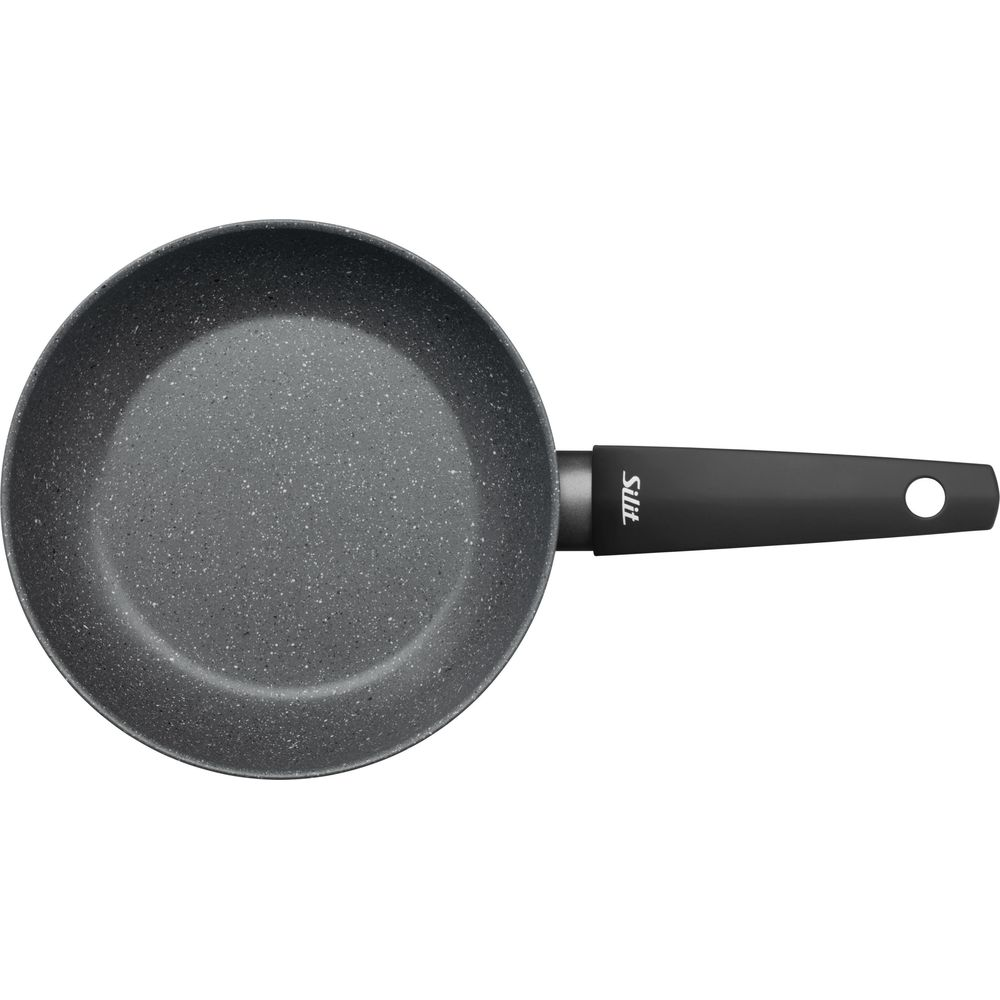 Poêle grise avec manche noir, logo Silit sur le manche.