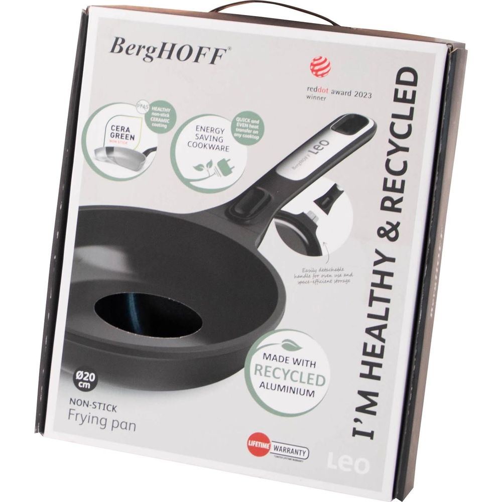 BergHOFF Leo 20cm koekenpan met antiaanbaklaag, van gerecycled aluminium met afneembaar handvat.