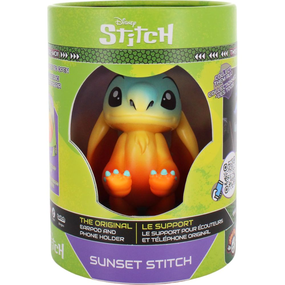 Una figura gialla e arancione di Stitch in una confezione a tubo con etichetta "Sunset Stitch".