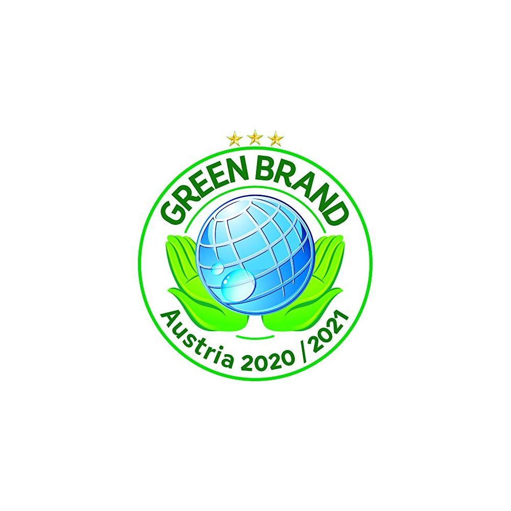 Grüner Marken-Award für Österreich 2020/2021 mit Globus und Händen.