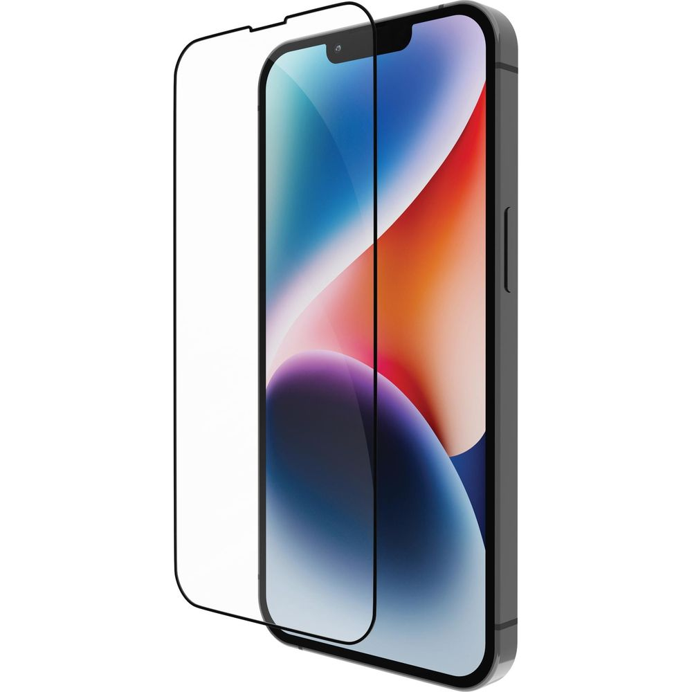 Una protezione schermo in vetro nera è posta su uno smartphone.