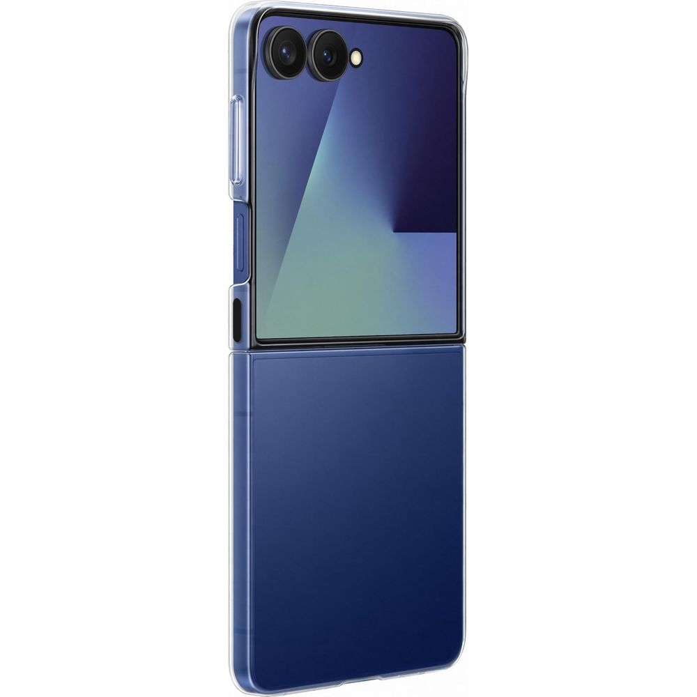 Un teléfono plegable azul con dos cámaras arriba.