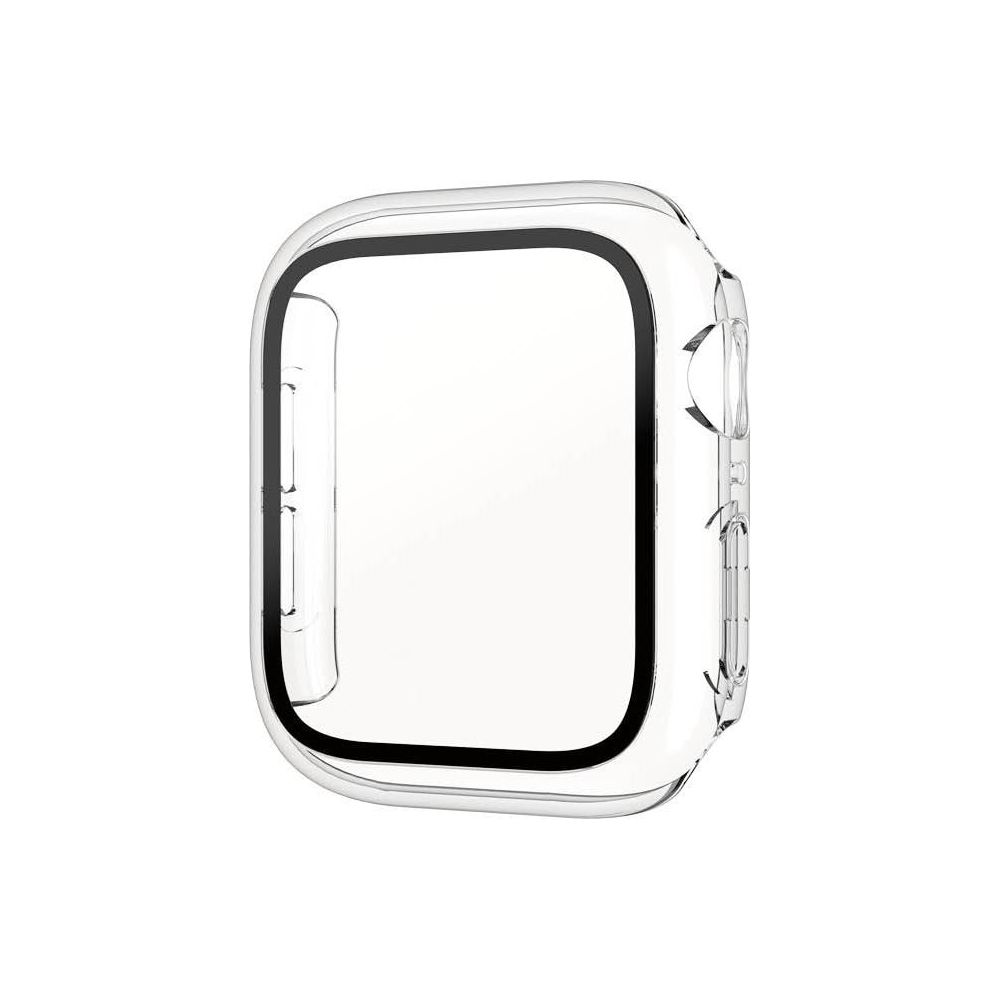 Przezroczysta obudowa ochronna do smartwatcha, na białym tle.