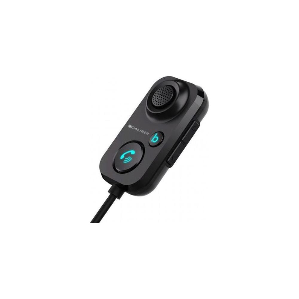 Schwarzes Bluetooth-Gerät mit Mikrofon, Lautsprecher, Anruf-/Play-Taste.