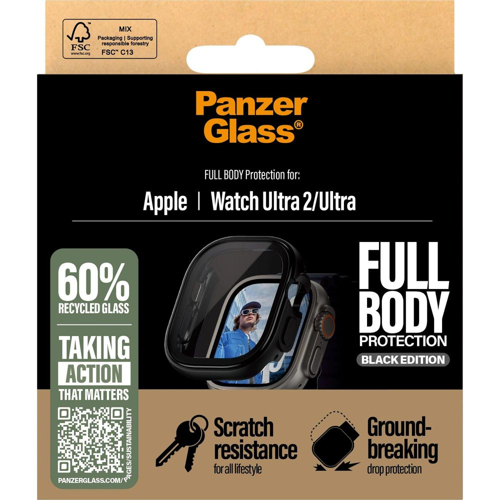 Panzer Glass for Apple Watch Ultra 2/Ultra. 60% recycled glass, scratch & drop protection.