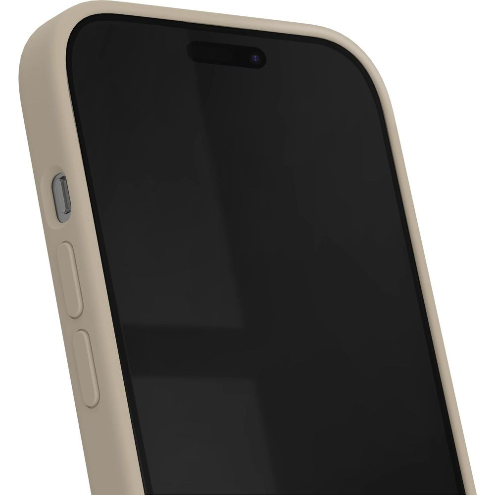 Beigefarbenes Handy-Case mit schwarzen Bildschirm und Kamerasockel.
