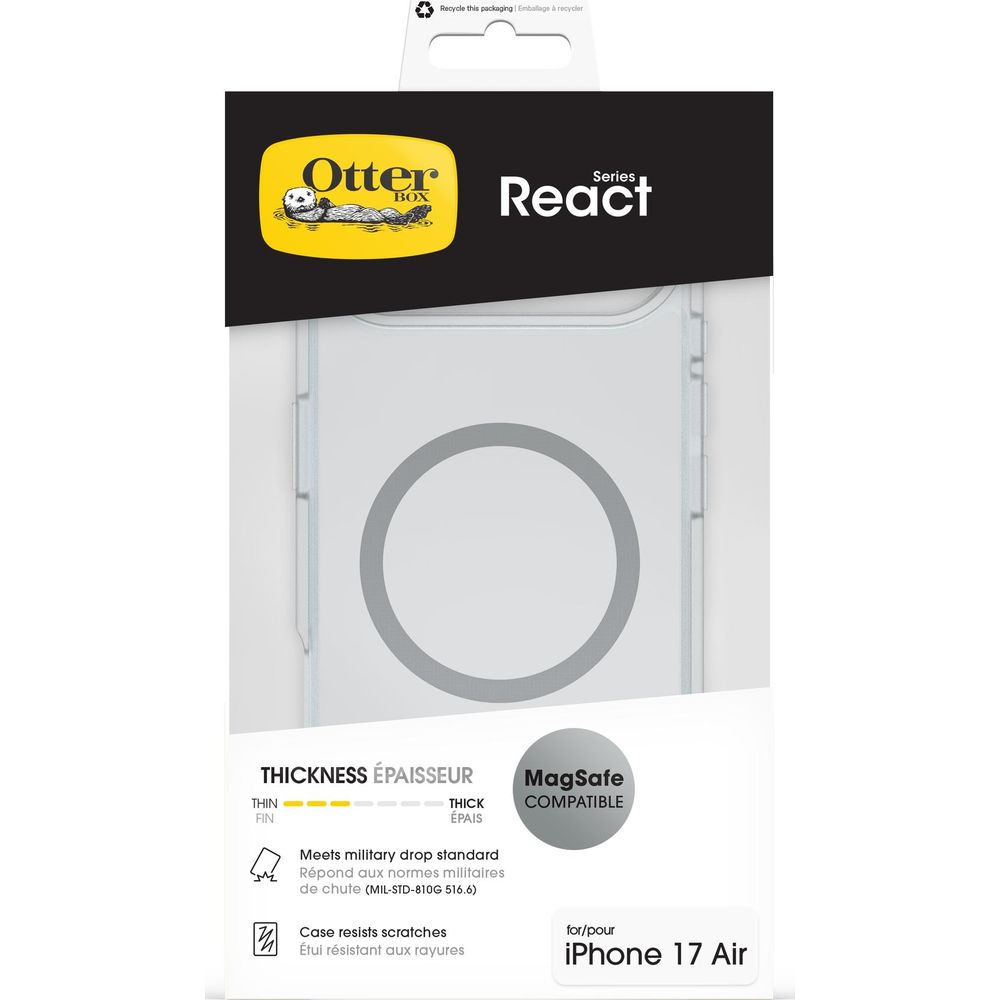 OtterBox React hoesje voor iPhone 17 Air, MagSafe compatibel, militaire valnorm.