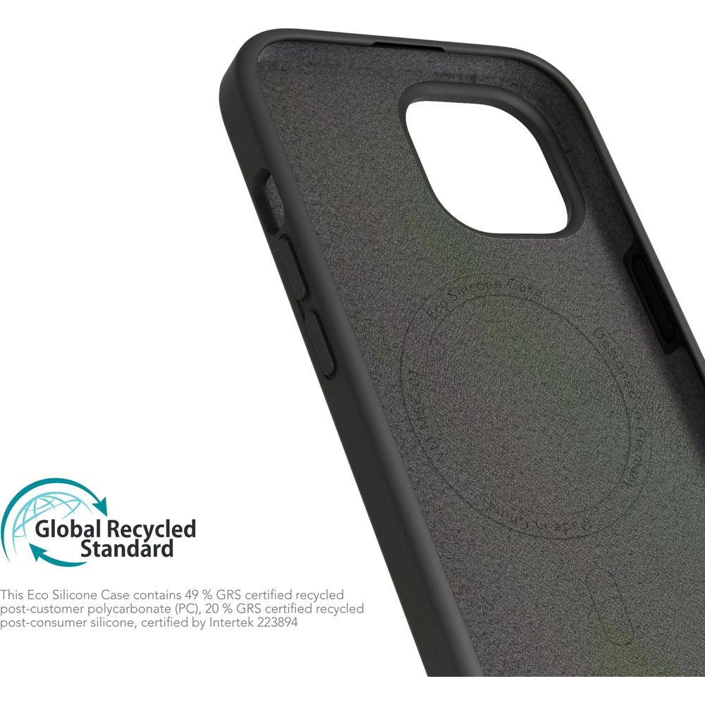 Custodia grigia scuro per iPhone con logo Global Recycled Standard.