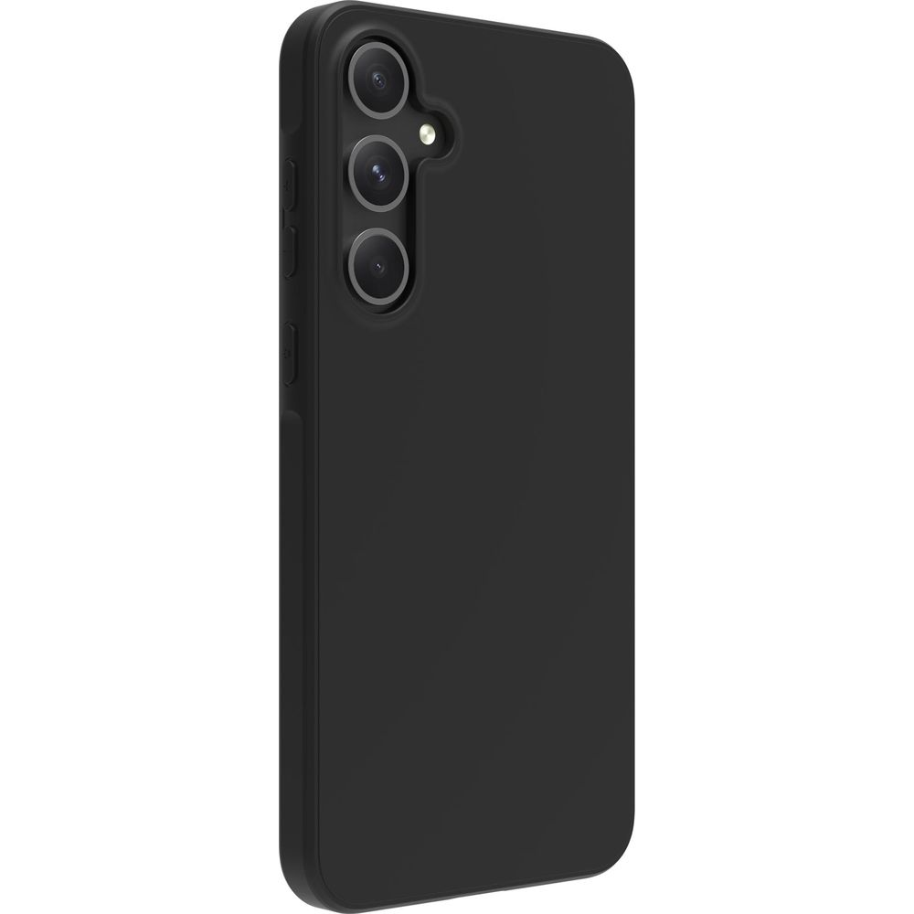 Cover nera per telefono con tre obiettivi della fotocamera in alto a sinistra.