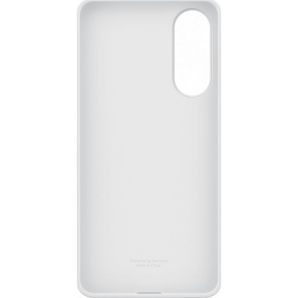 Una cover bianca per telefono con un ritaglio ovale in alto.