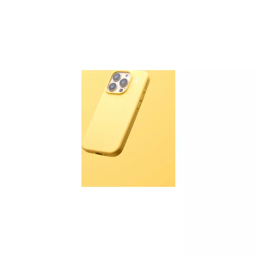 Ein gelbes Handy mit Kameramodul auf gelbem Hintergrund.