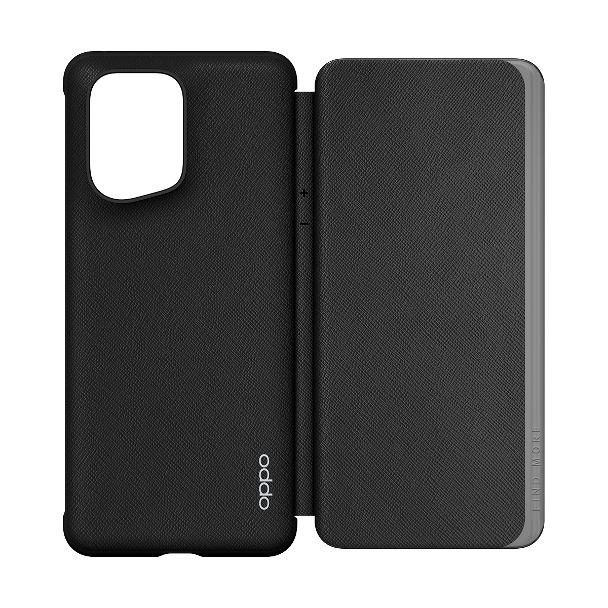 Custodia a libro nera per smartphone, con logo OPPO.