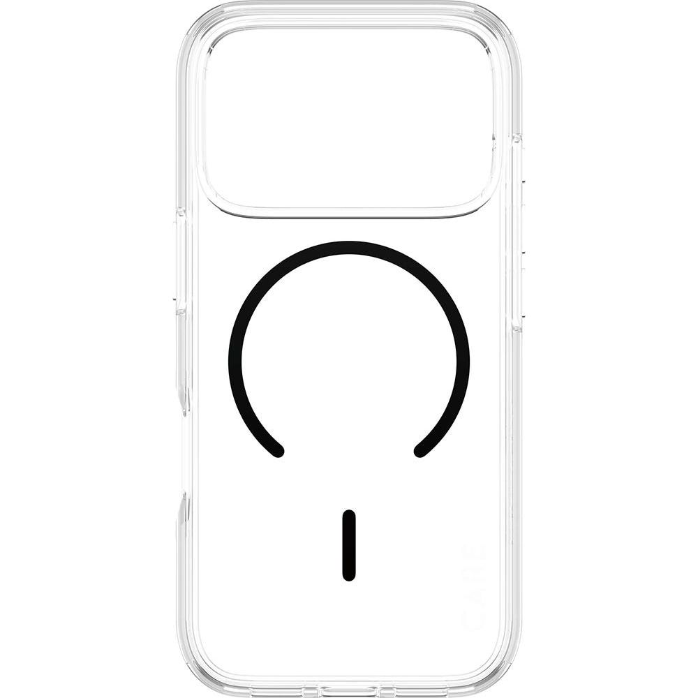 Siyah daire ve çizgili şeffaf telefon kılıfı.