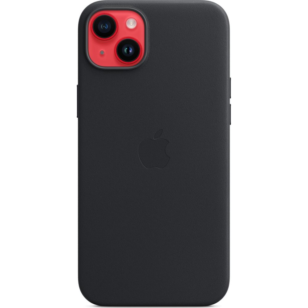 Coque de téléphone noire avec logo Apple et contour rouge.