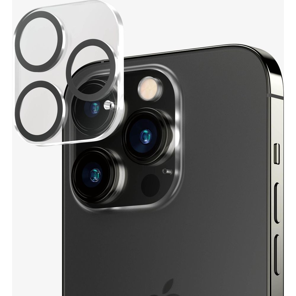 A clear protective film with two circles over a smartphone's camera module.