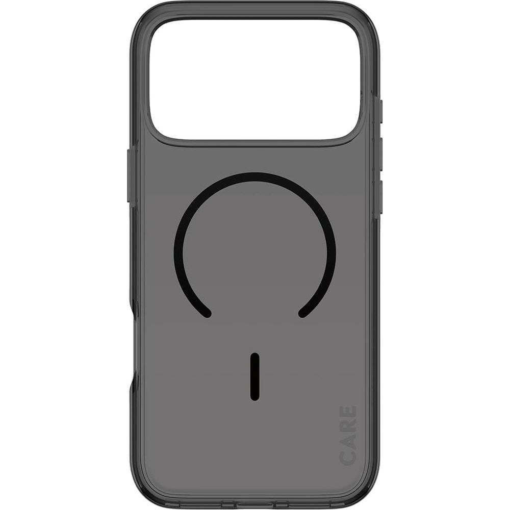 Siyah daire ve çizgi tasarımlı şeffaf telefon kılıfı.