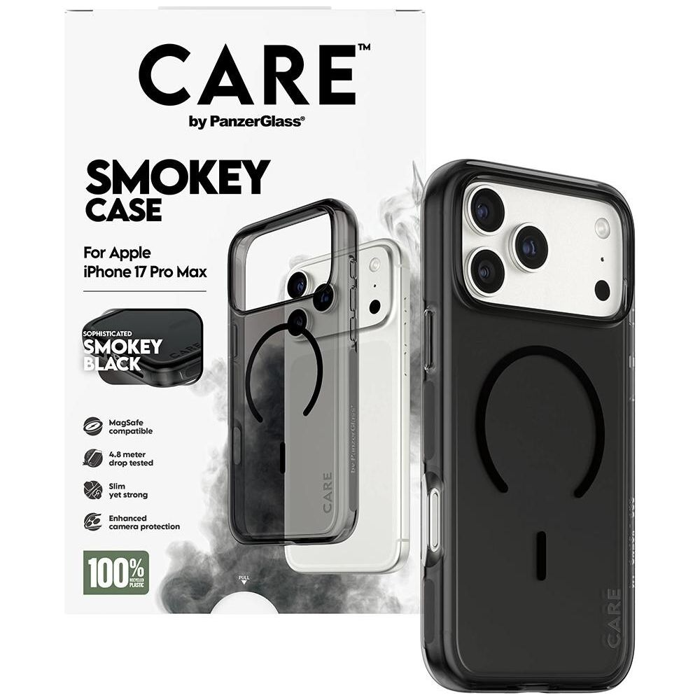 CARE logolu ve MagSafe özellikli siyah iPhone 17 Pro Max kılıfı.