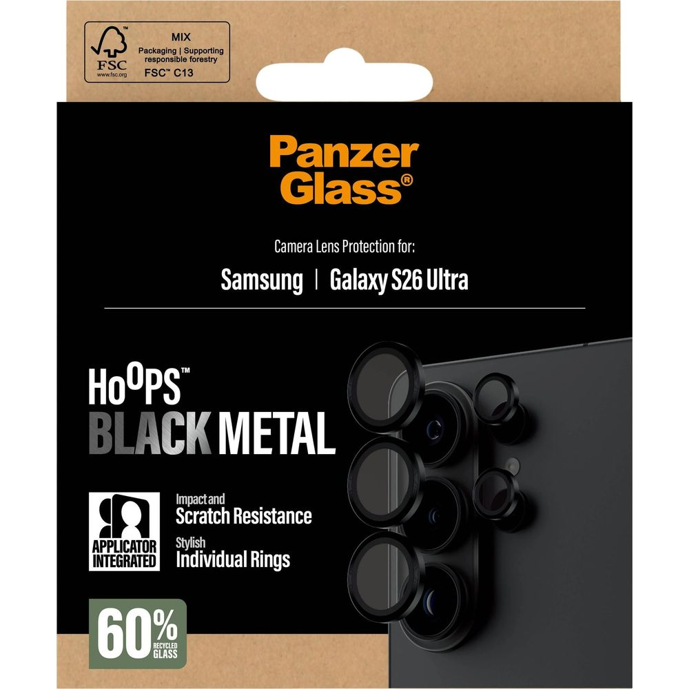 Panzer Glass Hoops Black Metal cameralensbescherming voor Samsung S26 Ultra.